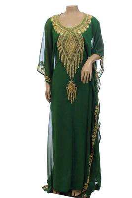Green Georgette Farasha With Zari And Stone Embroidery Work 1