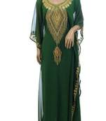 Green Georgette Farasha With Zari And Stone Embroidery Work
