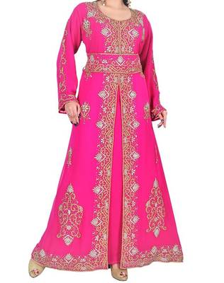 Pink Georgette Islamic Kaftan With Zari And Stone Embroidery Work 1
