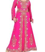 Pink Georgette Islamic Kaftan With Zari And Stone Embroidery Work