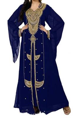 Navy Blue Georgette Islamic Kaftan With Zari And Stone Embroidery Work 1
