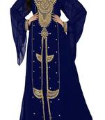 Navy Blue Georgette Islamic Kaftan With Zari And Stone Embroidery Work