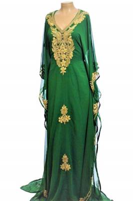 Green Georgette Farasha With Zari And Stone Embroidery Work 1