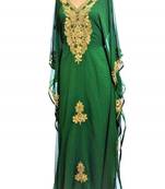 Green Georgette Farasha With Zari And Stone Embroidery Work