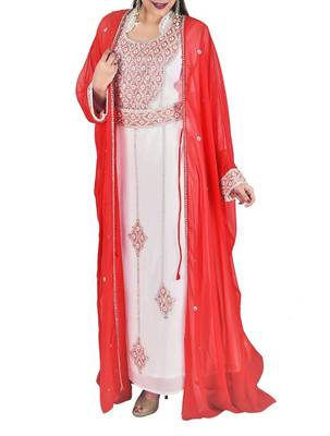 Orange And White Georgette Islamic Kaftan With Zari And Stone Embroidery Work 1