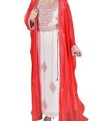 Orange And White Georgette Islamic Kaftan With Zari And Stone Embroidery Work