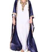 Navy Blue And White Georgette Islamic Kaftan With Zari And Stone Embroidery Work