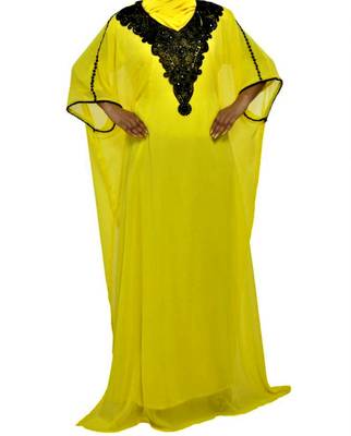 Yellow Georgette Farasha With Zari And Stone Embroidery Work 1
