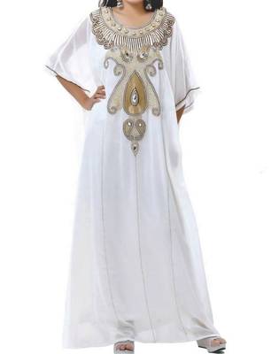 White Georgette Farasha With Zari And Stone Embroidery Work 1