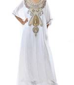 White Georgette Farasha With Zari And Stone Embroidery Work