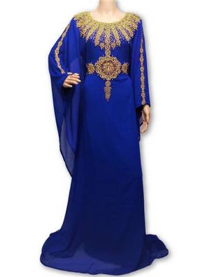 Blue Georgette Farasha With Zari And Stone Embroidery Work 1