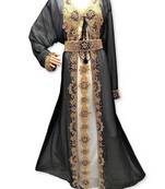 White And Black Georgette Islamic Kaftan With Zari And Stone Embroidery Work