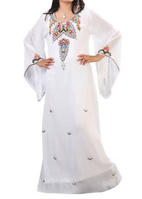 White Georgette Farasha With Zari And Stone Embroidery Work 1