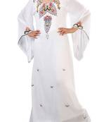 White Georgette Farasha With Zari And Stone Embroidery Work