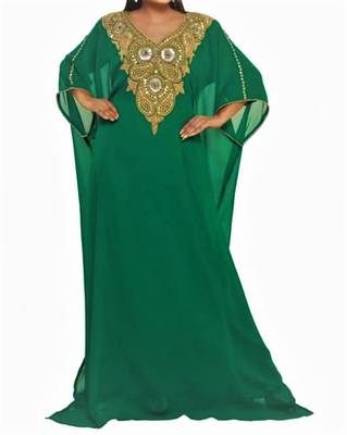 Green Georgette Farasha With Zari And Stone Embroidery Work 1