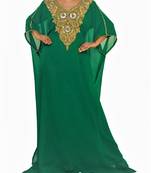 Green Georgette Farasha With Zari And Stone Embroidery Work