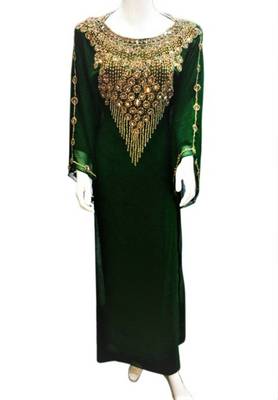 Green Georgette Farasha With Zari And Stone Embroidery Work 1