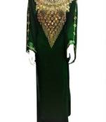 Green Georgette Farasha With Zari And Stone Embroidery Work