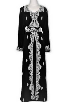 Black Georgette Islamic Kaftan With Zari And Stone Embroidery Work 1