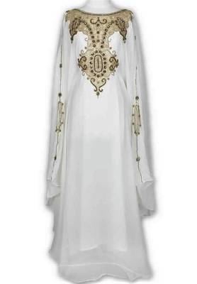 White Georgette Farasha With Zari And Stone Embroidery Work 1