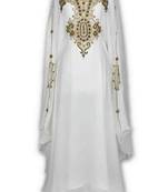 White Georgette Farasha With Zari And Stone Embroidery Work