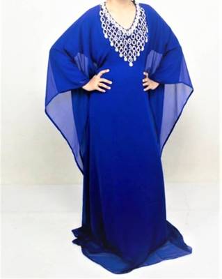 Blue Georgette Farasha With Zari And Stone Embroidery Work 1