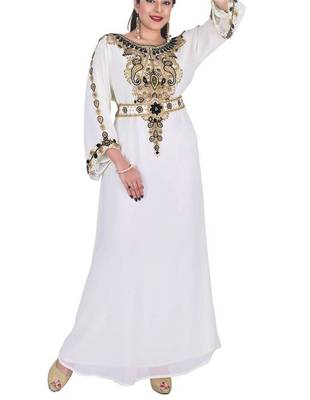 White Georgette Farasha With Zari And Stone Embroidery Work 1