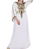 White Georgette Farasha With Zari And Stone Embroidery Work
