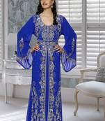 Royal Blue Faux Georgette Party Wear Islamic Kaftan With Zari And Stone Embroidery Work