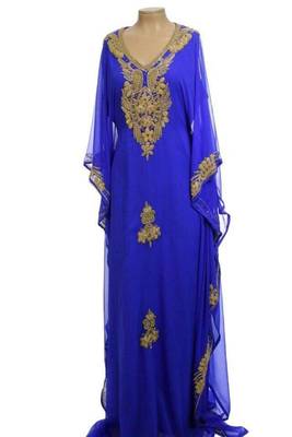 Blue Georgette Farasha With Zari And Stone Embroidery Work 1