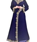 Navy Blue Georgette Islamic Kaftan With Zari And Stone Embroidery Work