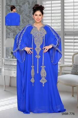 Royal Blue Faux Georgette Party Wear Farasha With Zari And Stone Embroidery Work 1