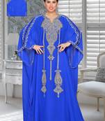 Royal Blue Faux Georgette Party Wear Farasha With Zari And Stone Embroidery Work