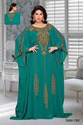 Teal Faux Georgette Party Wear Farasha With Zari And Stone Embroidery Work 1