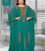 Teal Faux Georgette Party Wear Farasha With Zari And Stone Embroidery Work