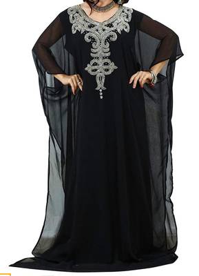 Black Georgette Farasha With Zari And Stone Embroidery Work 1