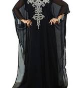 Black Georgette Farasha With Zari And Stone Embroidery Work