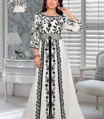 Off White Faux Georgette Party Wear Islamic Kaftan With Zari And Stone Embroidery Work