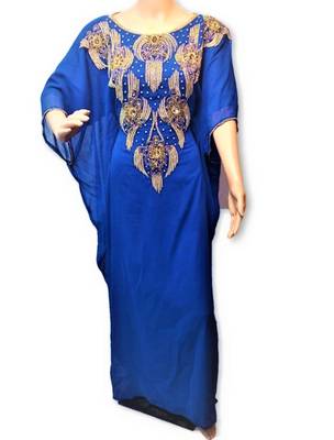 Blue Georgette Farasha With Zari And Stone Embroidery Work 1