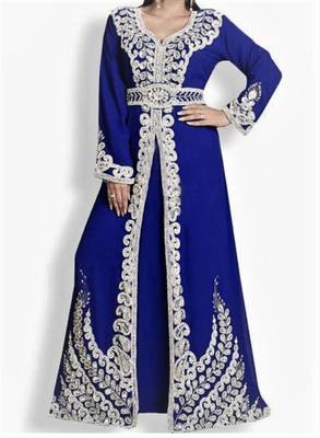 Navy Blue Georgette Islamic Kaftan With Zari And Stone Embroidery Work 1