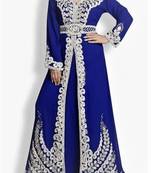 Navy Blue Georgette Islamic Kaftan With Zari And Stone Embroidery Work