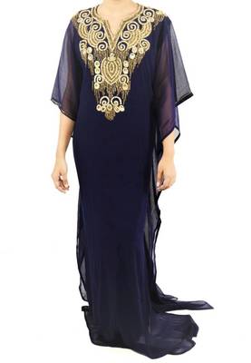 Navy Blue Georgette Farasha With Zari And Stone Embroidery Work 1