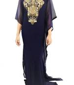 Navy Blue Georgette Farasha With Zari And Stone Embroidery Work