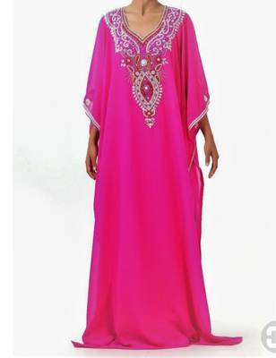 Pink Georgette Farasha With Zari And Stone Embroidery Work 1