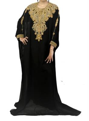 Black Georgette Farasha With Zari And Stone Embroidery Work 1