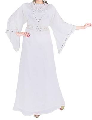 White Georgette Farasha With Zari And Stone Embroidery Work 1