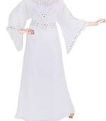 White Georgette Farasha With Zari And Stone Embroidery Work