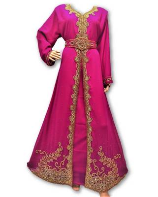 Pink Georgette Islamic Kaftan With Zari And Stone Embroidery Work 1