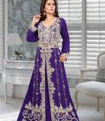 Purple Faux Georgette Party Wear Islamic Kaftan With Zari And Stone Embroidery Work
