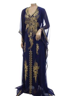 Navy Blue Georgette Farasha With Zari And Stone Embroidery Work 1
